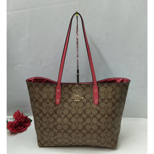 Coach Town Signature Brown Coated Canvas Double Handles Tote Bag